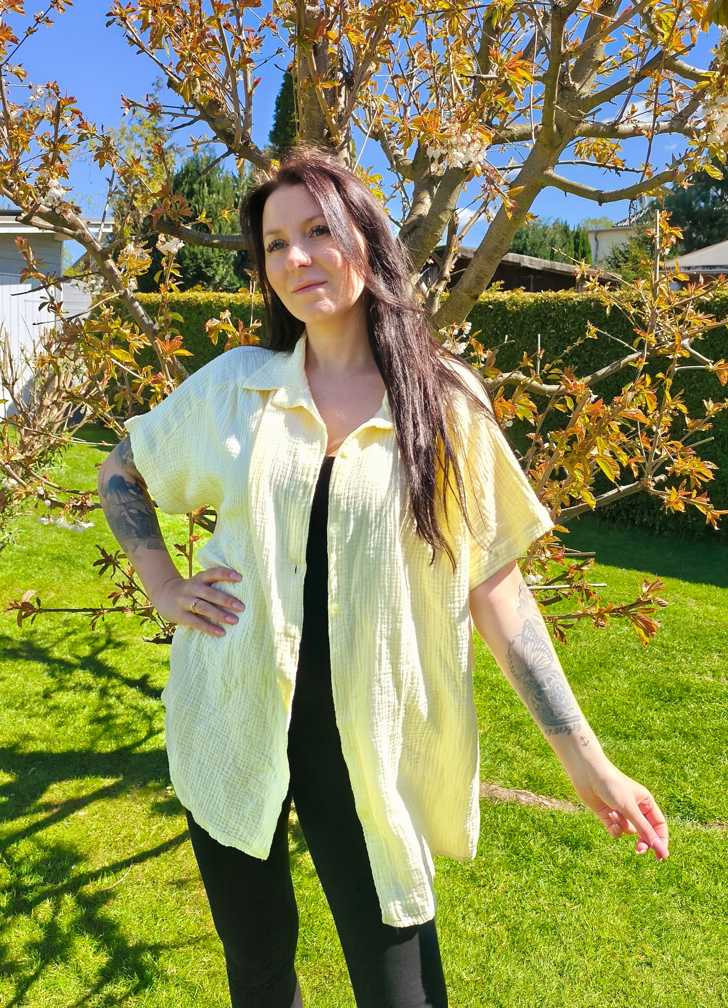 Kurzarm Musselin Bluse