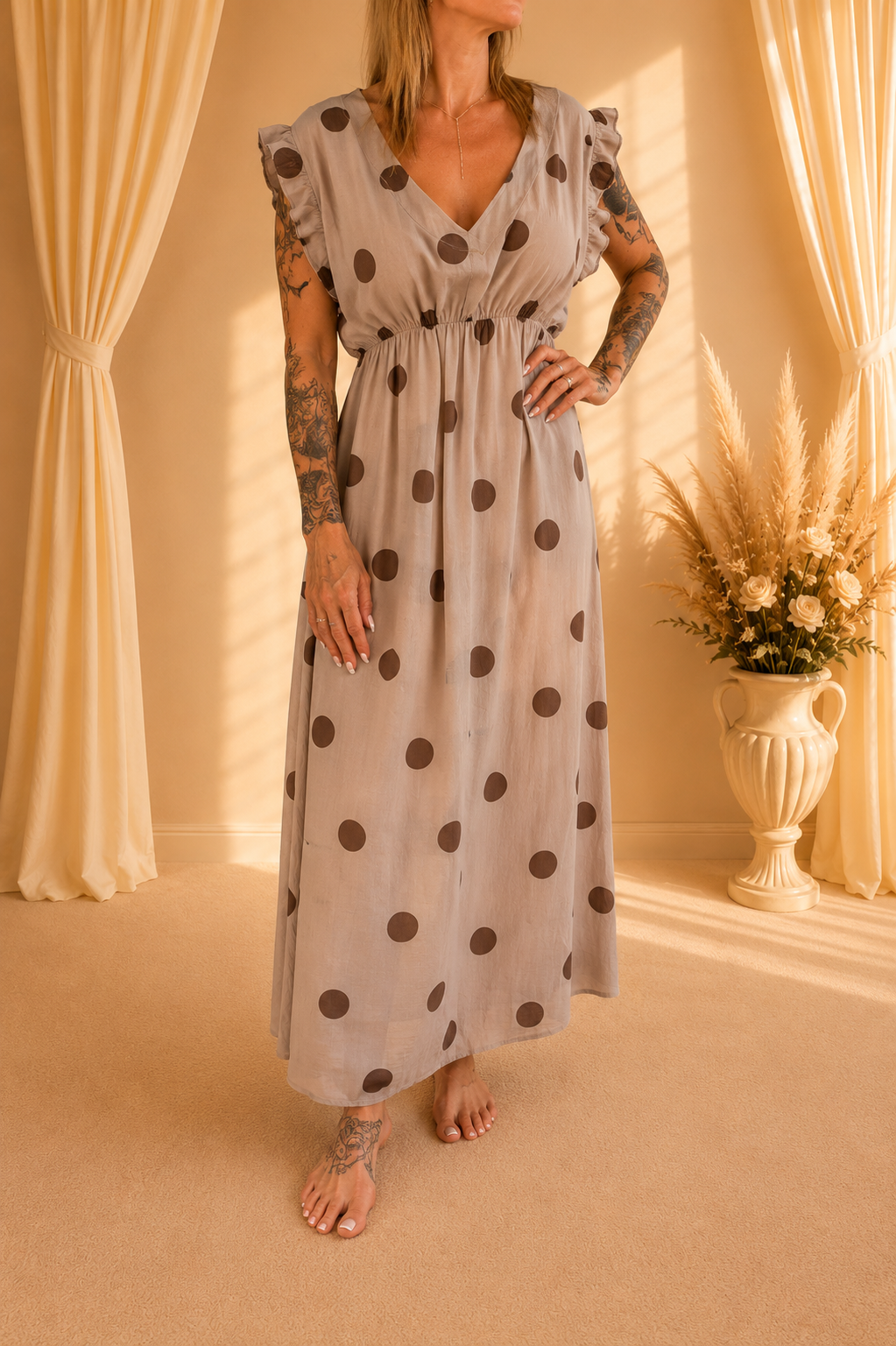 Polka Dot Kleid Taupe