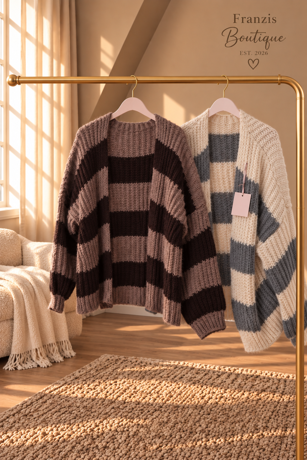 Strickjacke Lui Grau/Weiß