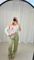 Strickpulli Karo - Mint / Rosa