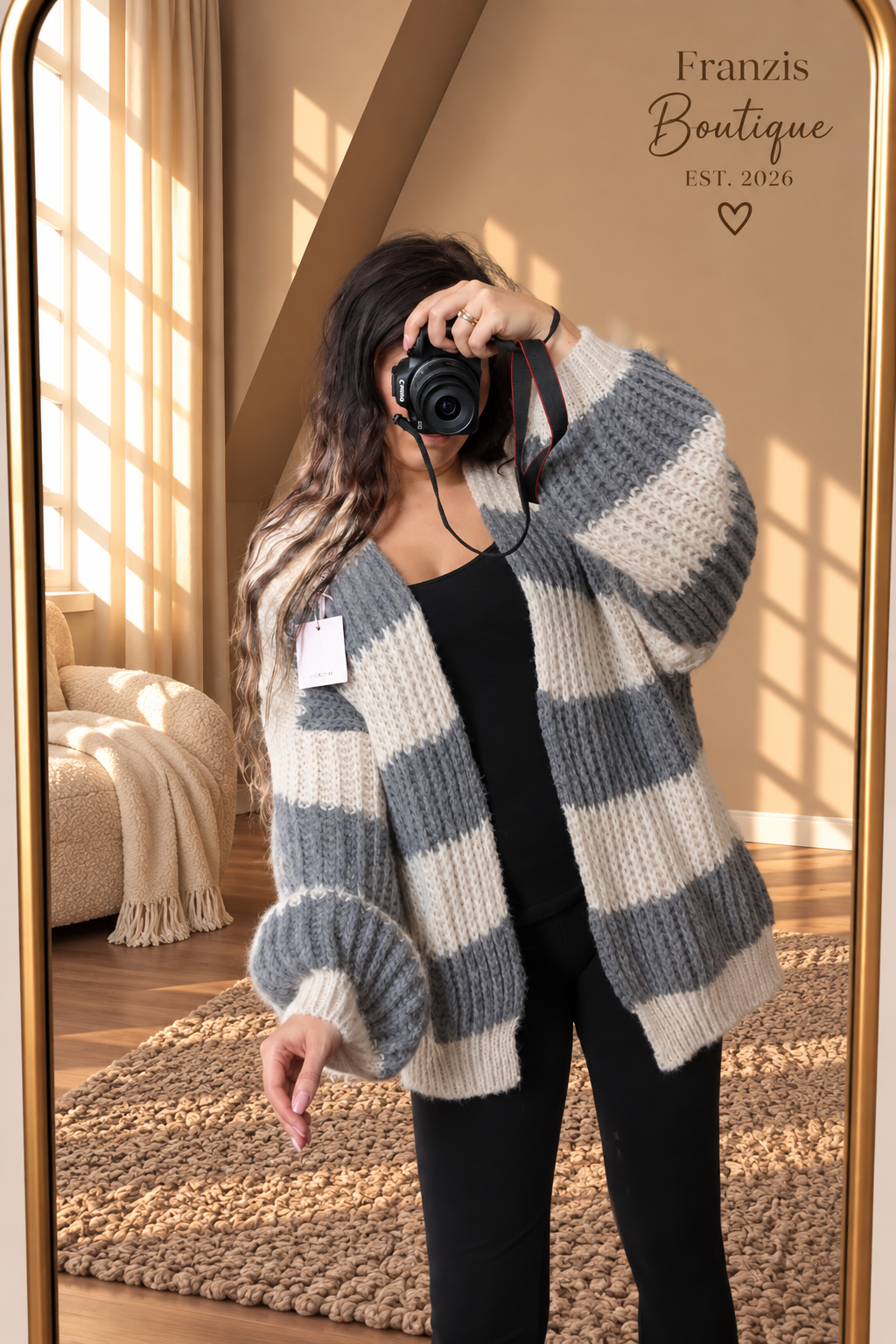 Strickjacke Lui Grau/Weiß