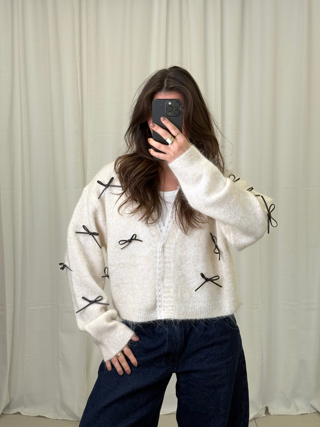 weicher Cardigan mit Leder schleifen Anja - versch. Farben