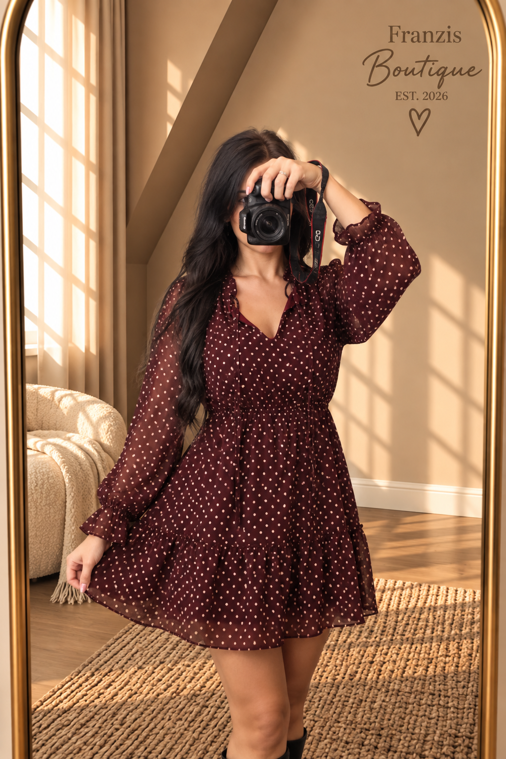 Polka Dot Kleid Bordeaux