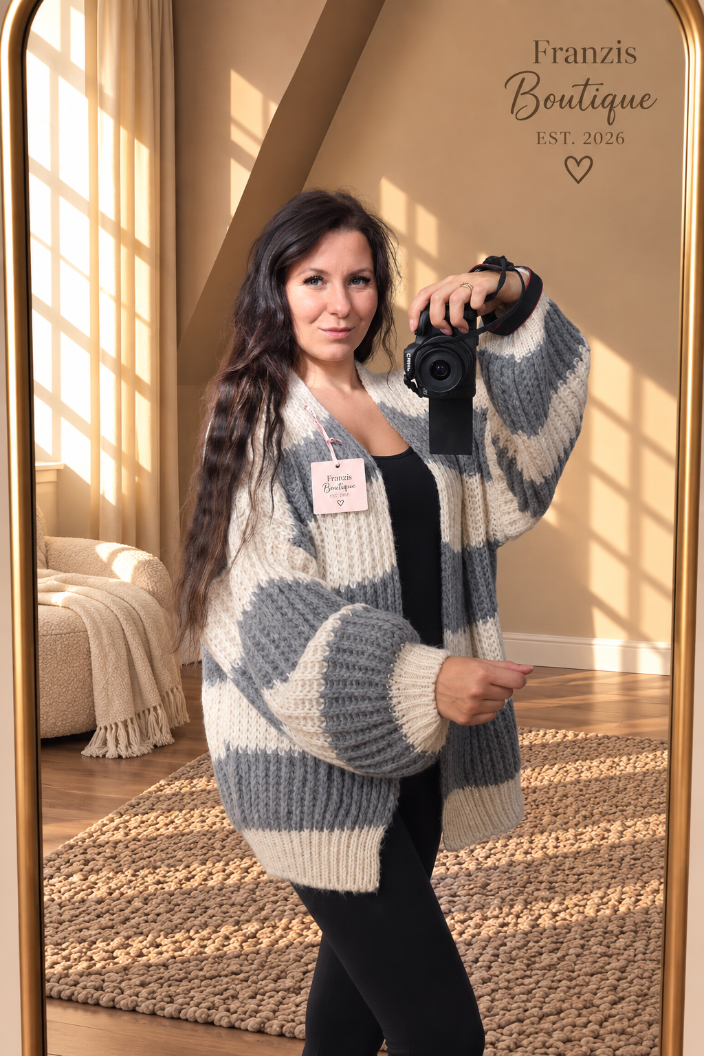 Strickjacke Lui Grau/Weiß