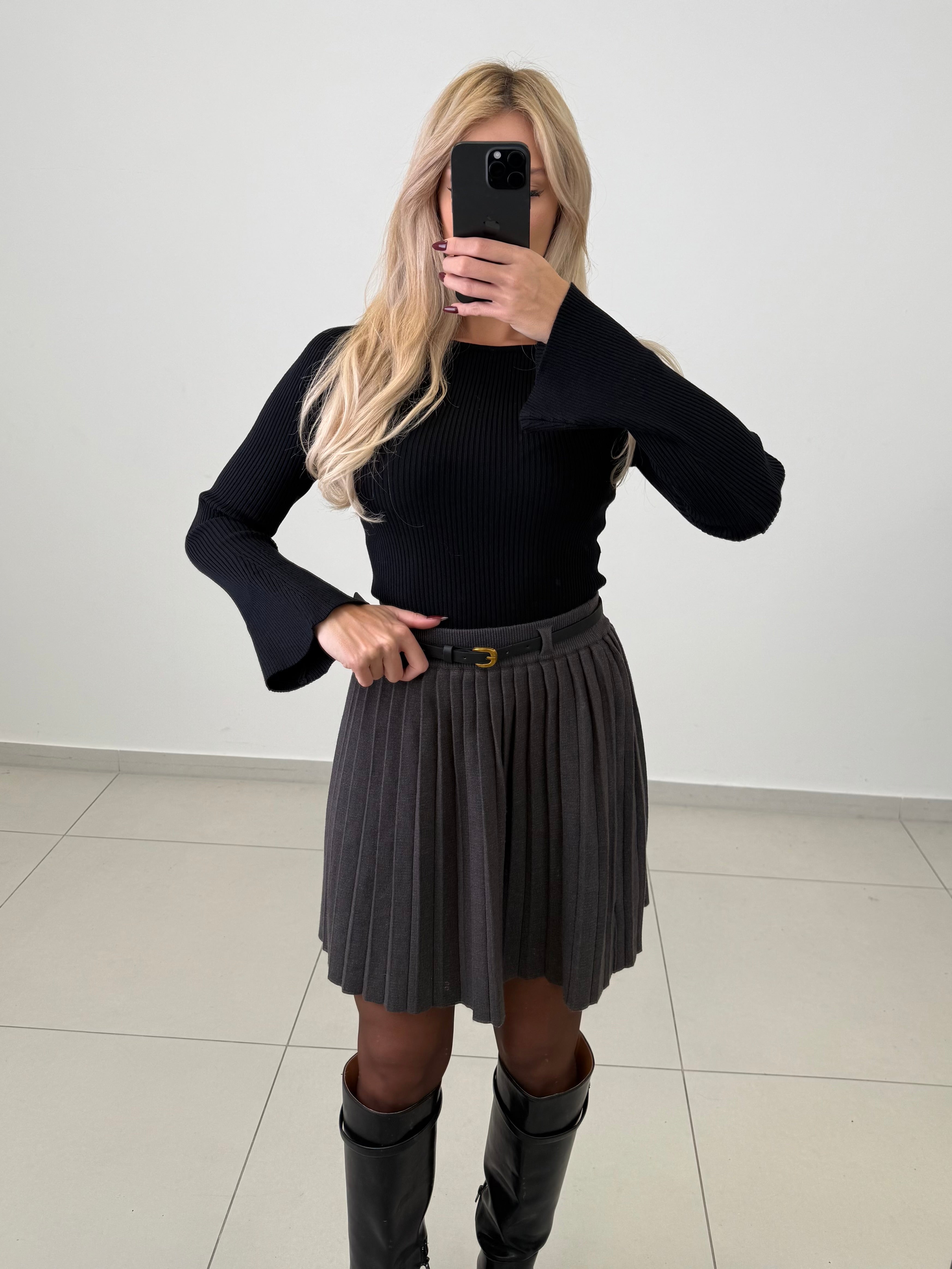 High waist Rock mit Gürtel versch. Farben